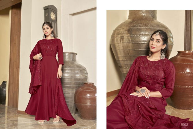 Hazel By Sweety Viscose Silk Handwork Gown With Dupatta Wholesale Price In Surat